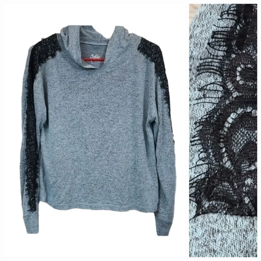 Justice Girls Hoodie Sweater 14 16 Blue Lace Sleeve Knit Pullover Soft School